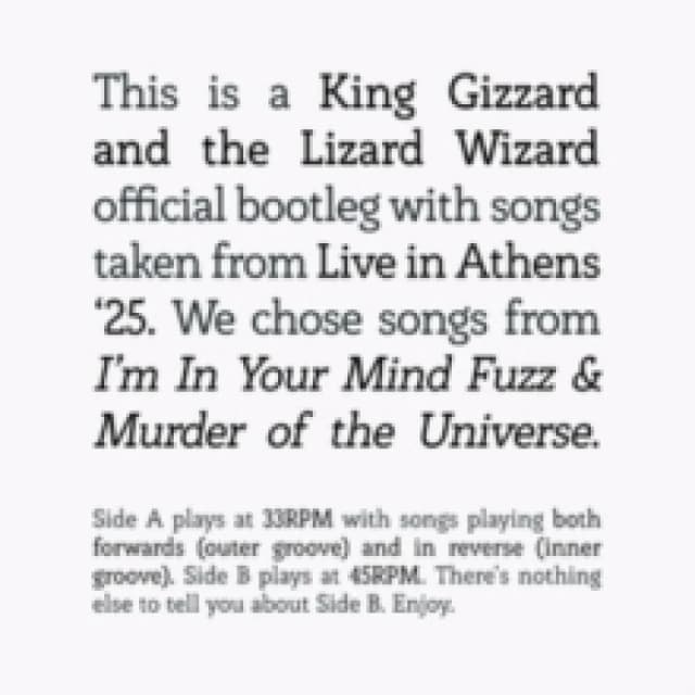 Songs from I'm in your mind fuzz & murder of the universe: Live in Athens '25 Vinyl