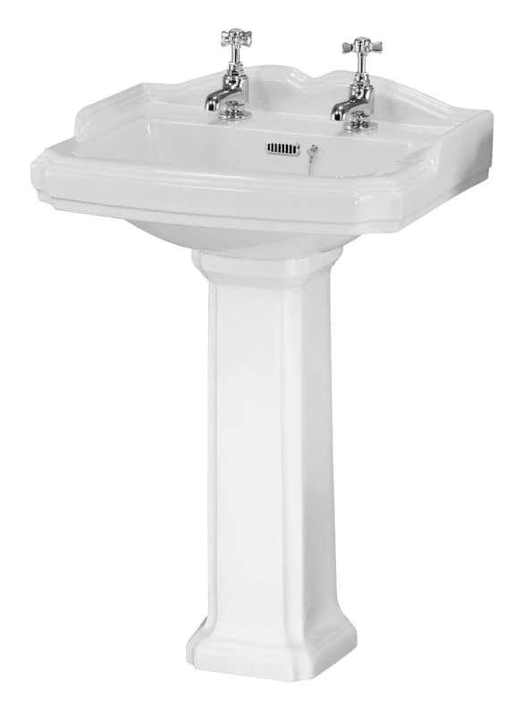 Balterley Traditional 2 Tap Hole Bathroom Basin with Full Pedestal 590mm White