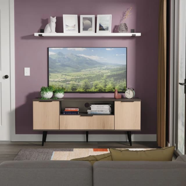 Ready Assembled 2 U Fuji 2 Door 1 Drawer Wide TV Unit (Ready Assembled) in Grey Grey Unisex