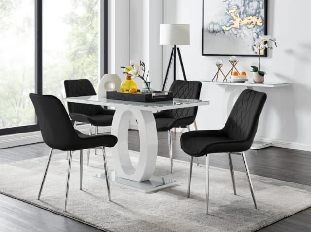 FurnitureboxUK FurnitureboxUK Giovani 4 Grey Dining Table & 4 Pesaro Silver Leg Chairs in Black One Size Unisex 5056542664786