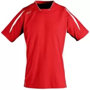 SOLS Mens Maracana 2 Short Sleeve Football T-Shirt (L) (Red/White)