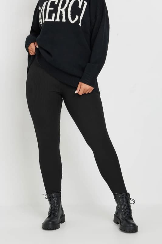 Yours Womens Ribbed Leggings in Black Size: 14 Black Female 14