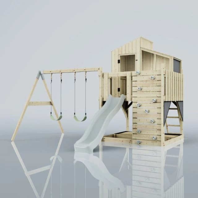 OutdoorToys PolarPlay Kids Climbing Tower & Playhouse - Swing Geir Mist in Beige Beige Unisex