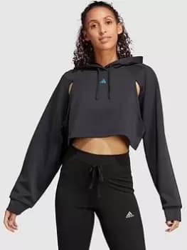 adidas Train HIIT Hooded Sweat Top - Black Size M Women