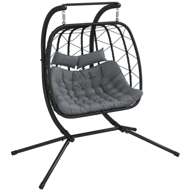 Outsunny PE Hanging Swing Chair w/ Thick Cushion - Black 867-159V70BK