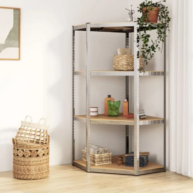 VIDAXL 4-Layer Corner Shelf Silver Steel&Engineered Wood Vidaxl 8720287138150