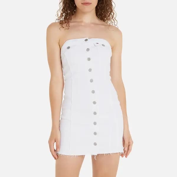 Tommy Jeans Strapless Denim Mini Dress - L White Dresses female DW0DW181181CE L