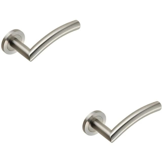 Loops 2x Curved Round Bar Handle on Round Rose Concealed Fix Satin Stainless Steel Metallics