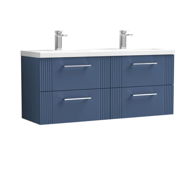 Balterley 4 Drawer Wall Hung Vanity Unit with Double Ceramic Basin Blue 1200mm Blue