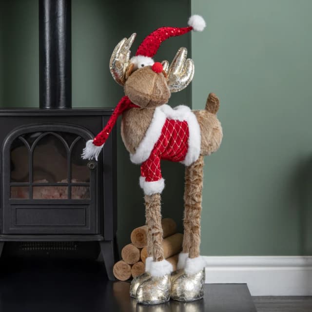 91cm Tall Plush Festive Golden Rudolph Christmas Decoration with Extendable Legs