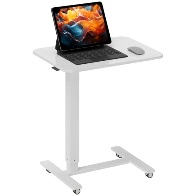 HOMCOM HOMCOM Height Adjustable Standing Desk with Wheels for Home Office, White White One Size Unisex 5063603050822