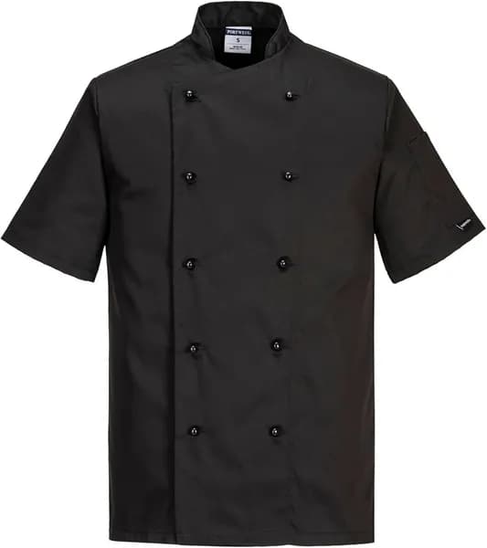 Portwest Kent Mens Chefs Short Sleeve Jacket C734BKRS Colour: Black