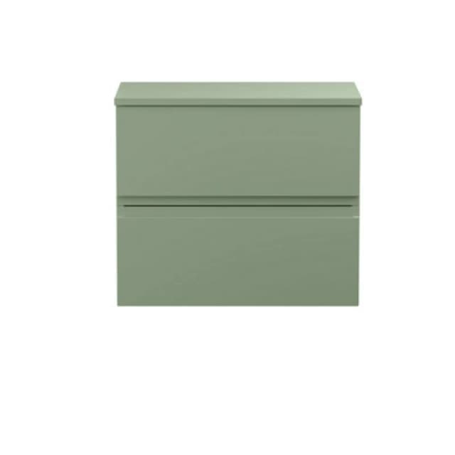 Nuie Hudson Reed Urban Wall Hung Countertop Basin Unit, 2 Soft Close Drawers Vanity Unit & Green Worktop In Satin Green, 600mm