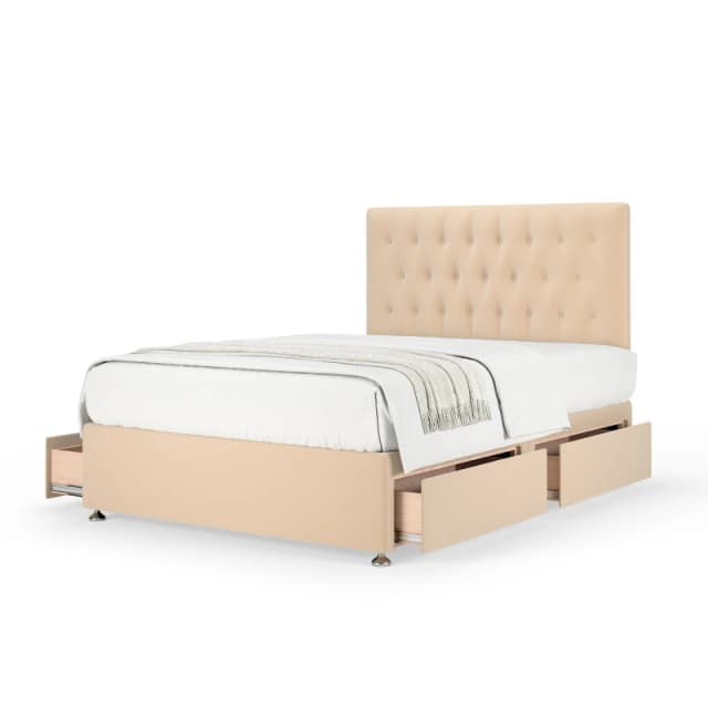 Bedmaster Bedmaster Plush Velvet 4 Drawer Divan Base And Button Headboard in Natural Size: Super King Natural Super King Unisex 7867870900679