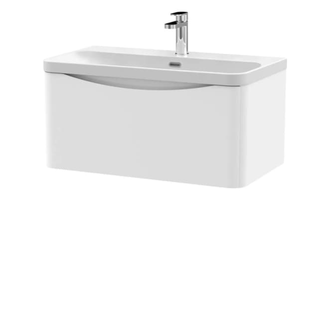 Balterley Arch Bathroom Wall Hung 1 Drawer Vanity, Ceramic Basin, White, 800mm in White White Unisex