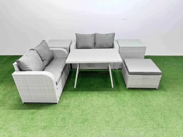 Fimous 5 Seater Outdoor Love Sofa Sets Rattan Garden Furniture Set in Light Grey Light Grey Unisex