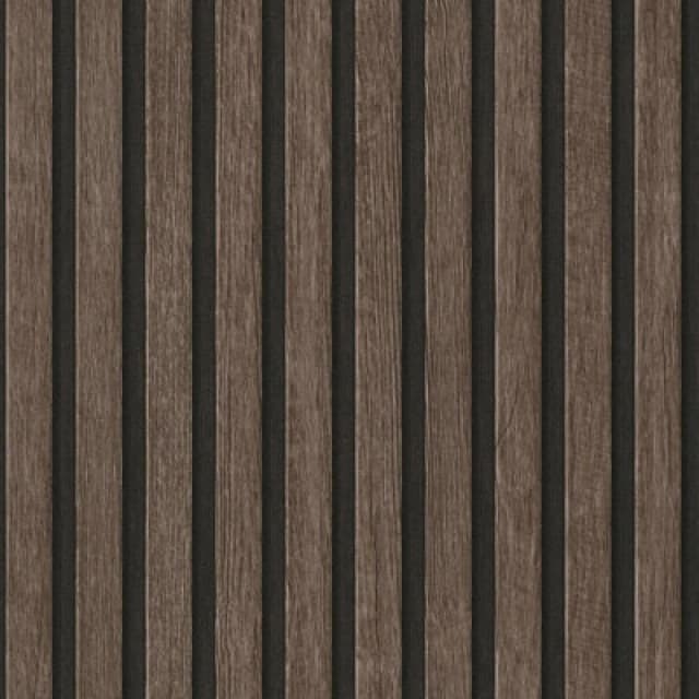 A.S. Creation Wooden Slats Panelling 3D Wood Panel Stripe Dark Oak Black Wallpaper Dark Brown