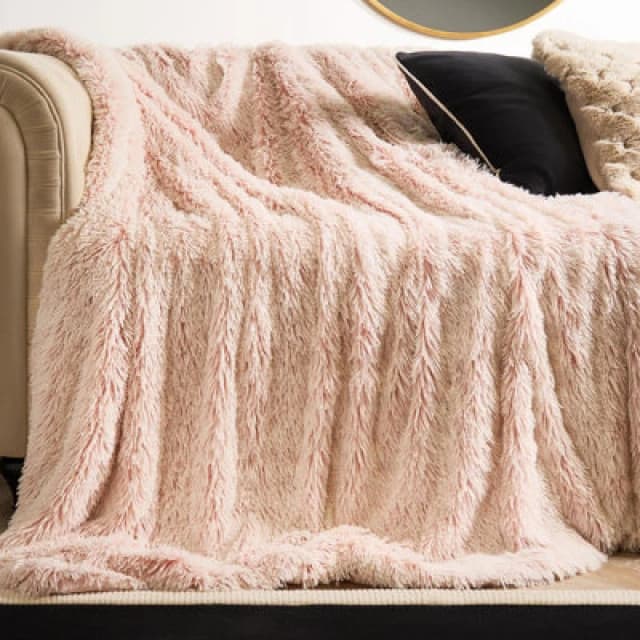 OHS OHS Marl Fluffy Fleece Throw Super Soft Decorative Blanket in Baby Pink Size: 150cm × 200cm Baby Pink 150cm × 200cm Unisex 5027434227945