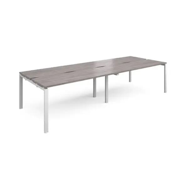 Adapt Adapt sliding top double back to back desks 3200mm x 1200mm - white frame, grey oak top STE3212-WH-GO