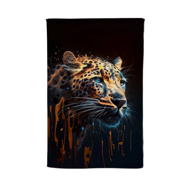Warren Reed - Designer Leapoard Face Splashart On Dark Background Tea Towel in Yellow Yellow Unisex