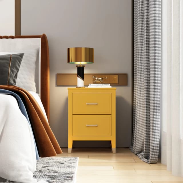 Cabinet Bits Palazzi 2 Drawer Bedside Table Mustard