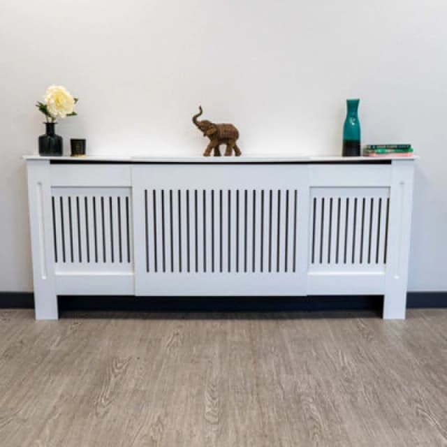 Jack Stonehouse Vertical Slat White Mdf Wooden Radiator Cover - Adjustable - 140-204Cm (W) X 81.5Cm (H) X 19Cm (D)