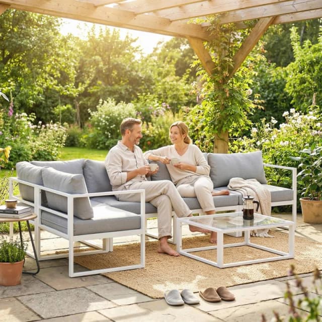 OUTSUNNY 6 Seater Aluminium Garden Furniture Set with Table, Cushions, Grey in Light Grey Light Grey Unisex