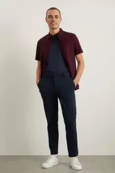 Mens Navy Flat Front Slim Fit Fine Twill Trousers