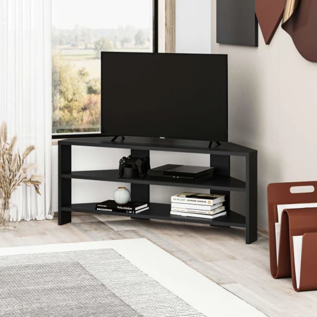 DECORTIE Decortie Thales Corner Modern TV Stand Multimedia Centre TV Unit Corner 110cm - Black Bute M.TV.14131.11