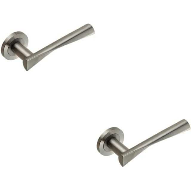 Loops 2x PAIR Angular Twisted Lever on Round Rose Concealed Fix Satin Stainless Steel Metallics