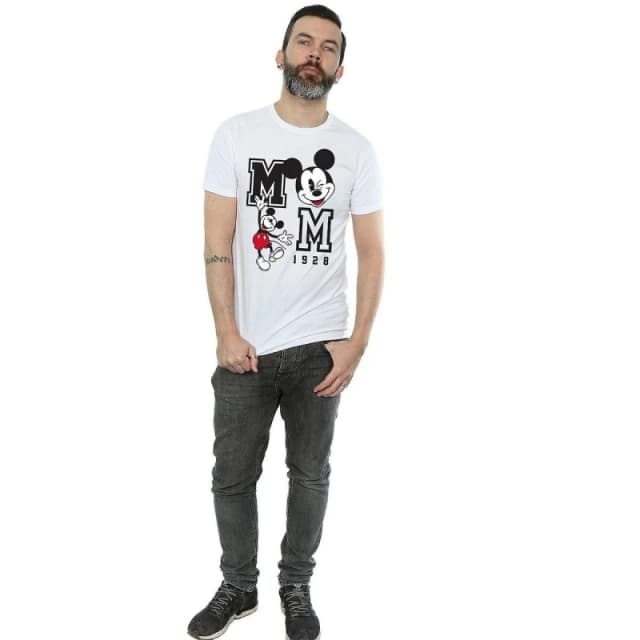 Disney Men Mickey Mouse Jump & Wink Cotton T-Shirt in White Size: Small White S Male 5063377482898