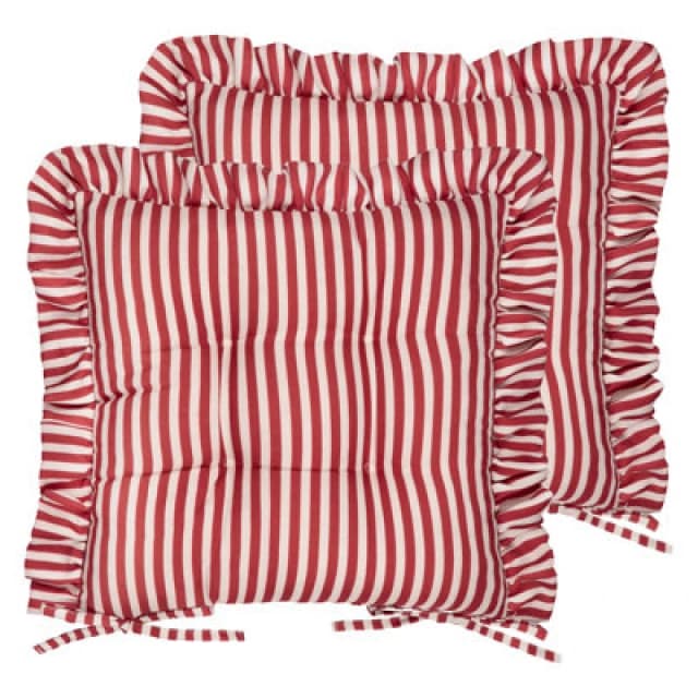 Wylder Millie Ruffle 2 Pack Indoor/Outdoor Seat Pads in Red Size: 40cm x 40cm Red Unisex 40cm x 40 cm