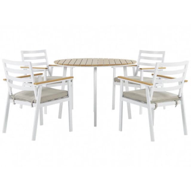 Beliani Garden Dining Set 4 Seater Cavoli With Cushions Metal Beige