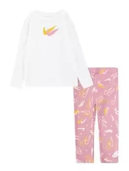 Nike Kids Girls Print Pack T-Shirt and Legging Set, White, Size 2-3 Years, Women