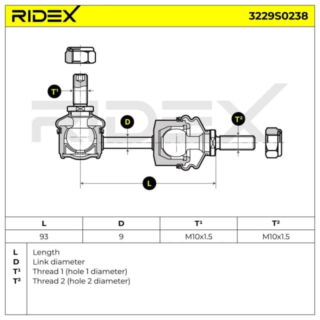 RIDEX 3229S0238 Anti-roll bar link outer Steel Link Stabiliser (3229)