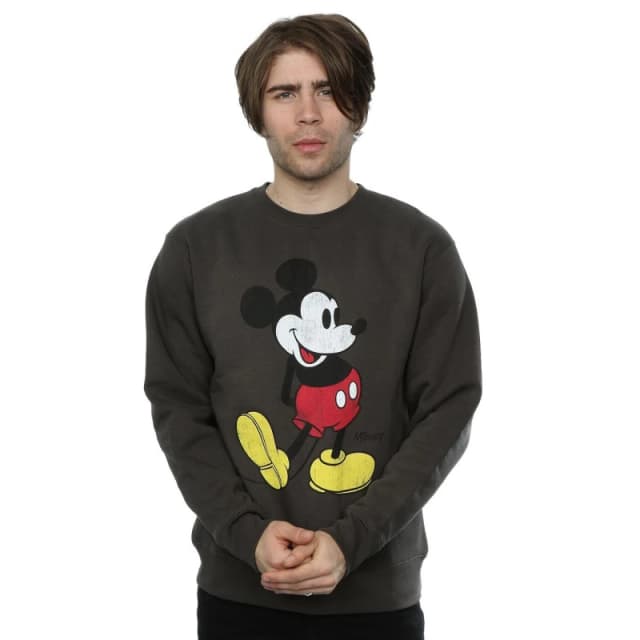 Disney Men Mickey Mouse Classic Kick Sweatshirt in Mid Grey Size: Small Mid Grey S Male 5060475286991