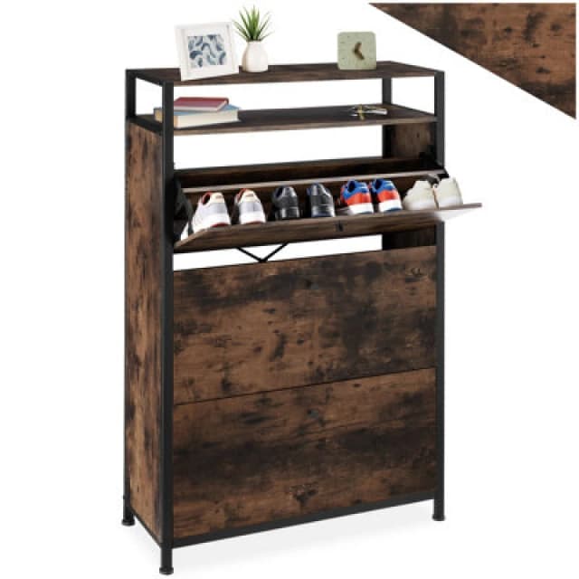 Tectake Slim Rack - 2 Storage Shelves, 3 Tilt Drawers With 2 Racks Per, Industrial Style - 81cm - Industrial Wood Dark, Rustic