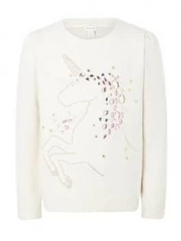 Monsoon Girls Unicorn Hotfix Jumper - Ivory