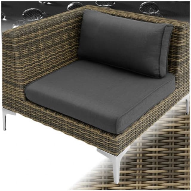 Tectake Rattan Garden Furniture Villa Nova - Right Corner Chair, Thick Seat Cushion, 89 X 89 X 72cm - Mottled Anthracite