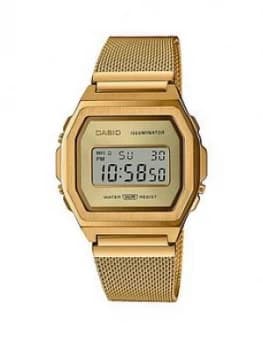 Casio Casio Retro Digi Dial Gold Tone Mesh Bracelet Watch, Multi, Women