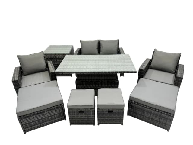 Fimous Outdoor Love Sofa Set 8 Seat Rattan Garden Furniture Set & Side Table in Dark Grey Dark Grey Unisex