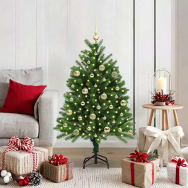 vidaXL Christmas Tree with 150 LEDs, Gold Balls with Stand Green 120cm PE, Green 3396313