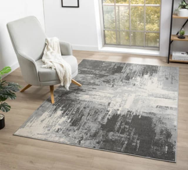 Obsidian Modern Low Pile Area Rug - Craft Abstract Design Grey 120Cm X 170Cm