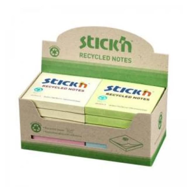 STICK N Stickn Recycled Sticky Notes 76x76mm 100 Sheets Per Pad...