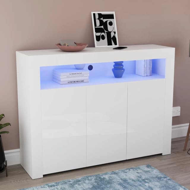 Lassic Vida Designs Nova 3 Door Multi LED Sideboard White unisex 3 Door