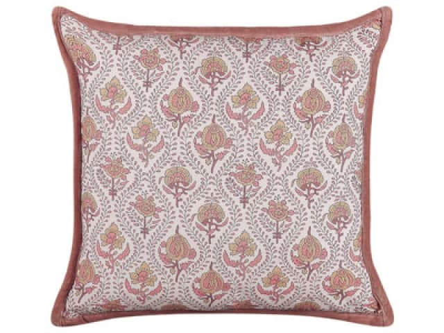 Beliani Throw Cushion Picea Cotton 45 X 45cm Red Floral Pattern