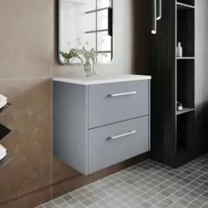 Juno Wall Hung 2-Drawer Vanity Unit with Sparkling White Worktop 600mm Wide - Coastal Grey - Hudson Reed
