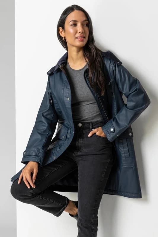 Roman Waxed Longline Hooded Coat Navy