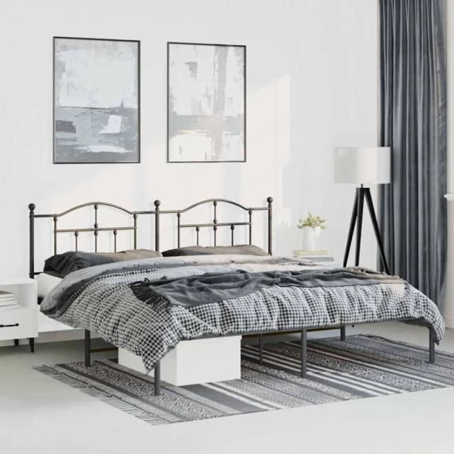 Vidaxl Metal Bed Frame Without Mattress With Headboard Black 193X203 Cm, Black 353445