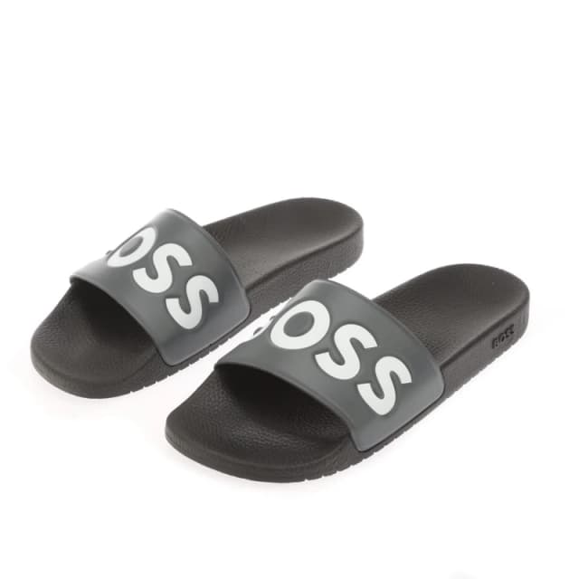 Boss Aryeh Italian Made Slides with Large Logo Detail Grey male UK 8